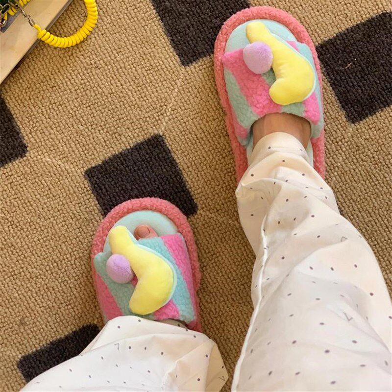 2024家居室内毛毛拖鞋冬天毛绒绒软底防滑女生日式可爱保暖棉拖鞋