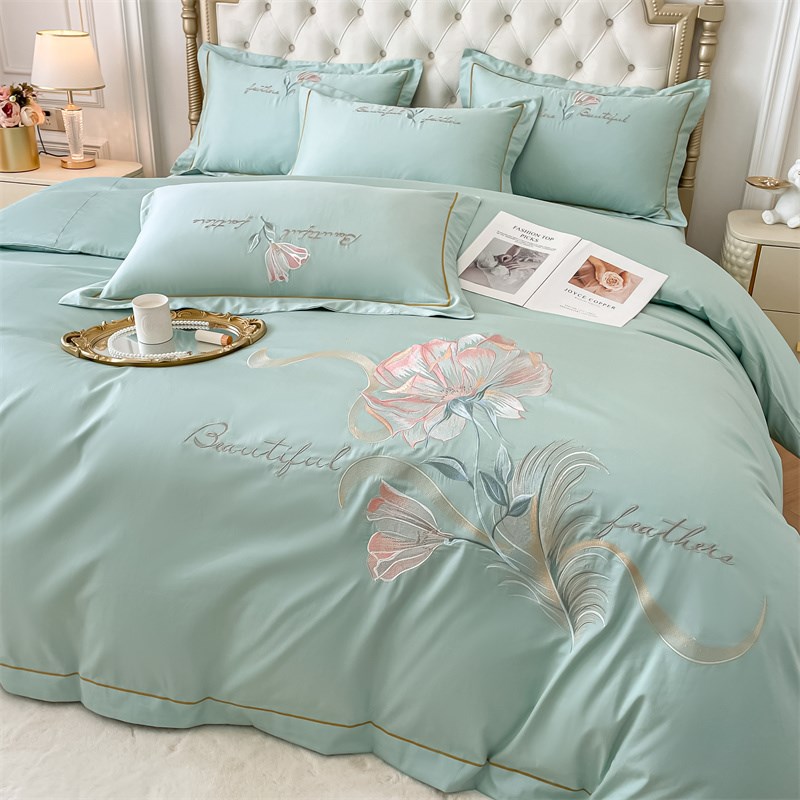 A类160支长绒棉四件套100床单床笠全棉刺绣被套床上用品4