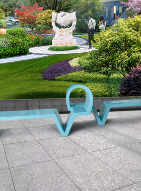 玻璃钢异形扭曲长凳蓝色飘带公园座椅广场休息等侯排椅美陈休闲椅