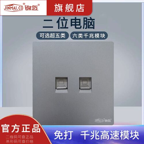 高速双电脑网线面板含超五六类千兆模块网络插座两口宽带网线插座