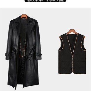 战壕皮风衣男超长款过膝双排扣英伦时尚男士皮衣加厚羊毛内胆外套