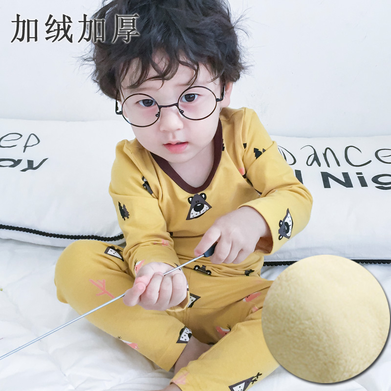 儿童保暖内衣套装纯棉加绒加厚男童女童小童秋衣卫生裤韩国秋冬季