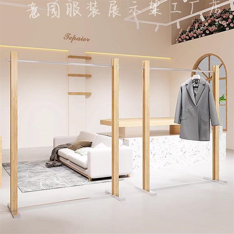 服装店落地式中岛架衣服陈列架买手店高级女装橱窗展示架原木色
