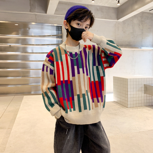 男童毛衣秋冬款2023新款男孩加厚本命年红色中大童冬季套头打底衫