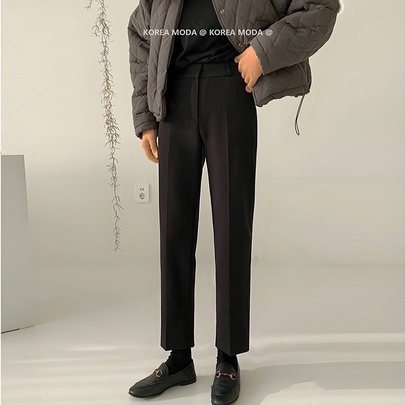 秋冬加绒西装裤女九分高腰直筒西裤职业休闲加厚小个子烟管裤子