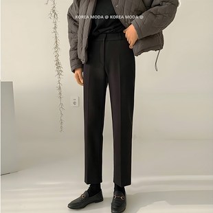 秋冬加绒西装裤女九分高腰直筒西裤职业休闲加厚小个子烟管裤子