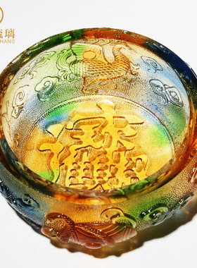 玄关水晶琉璃聚宝盆摆件招财位存钱罐工艺品客厅家用创意家居装饰