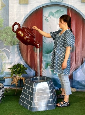 玻璃钢悬空流水天壶雕塑庭院落地装饰摆件饭店鱼池生态园招财茶壶