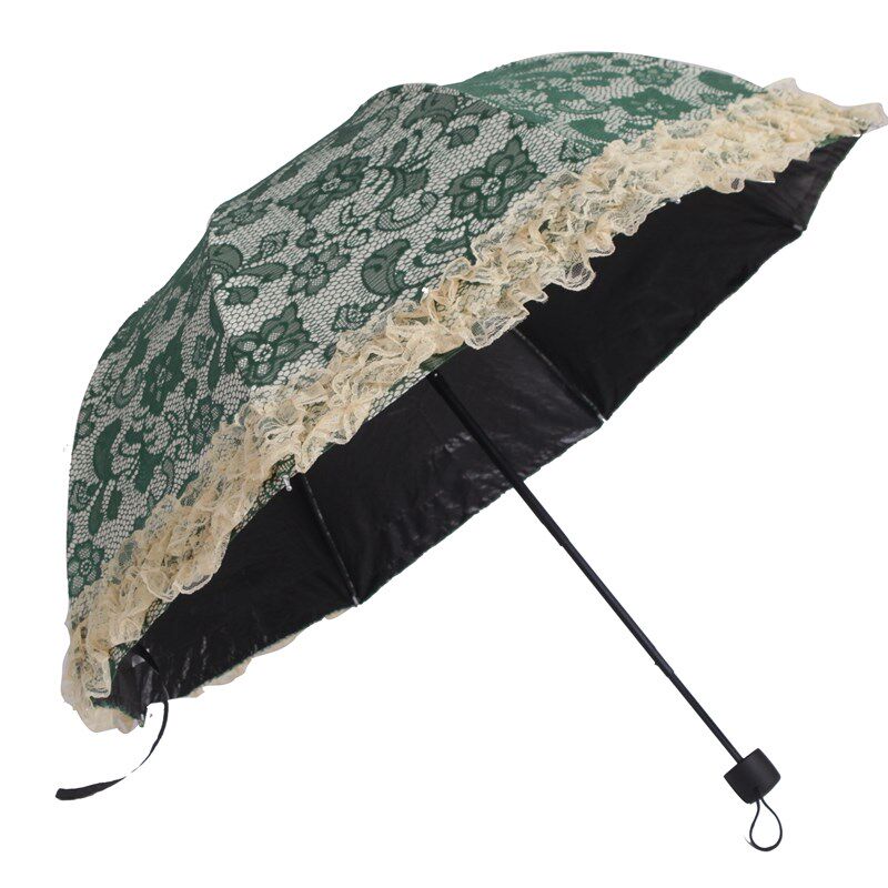 包邮女士蕾丝黑胶折叠伞遮阳伞三折伞防晒伞太阳伞 可拎伞套 创意