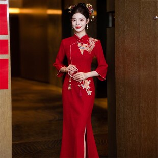 敬酒服新娘高级感红色结婚鱼尾旗袍订婚礼服新中式2025新款小个子