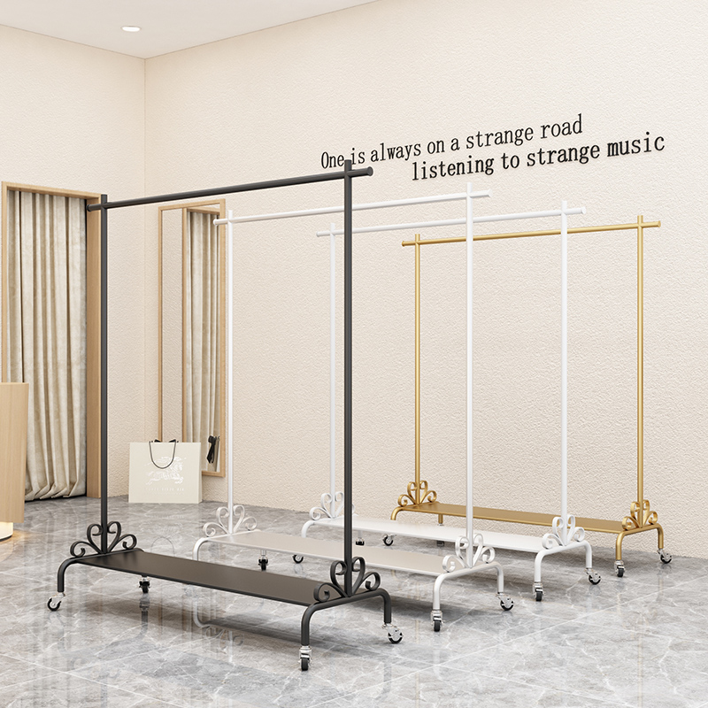 服装店展示架落地式女装店货架衣帽架单杆衣服架子阳台晾衣杆带轮