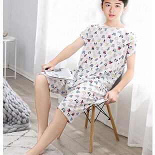 成人夏季连体睡衣男夏薄款纯棉老年人男士一体式连体裤睡衣家居服