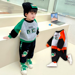 婴儿童装秋冬加绒套装1-3岁2男童洋气保暖衣服宝宝卫衣加厚两件套