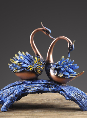 欧式复古情侣天鹅摆件 美式客厅玄关高档家居装饰摆设 结婚礼物