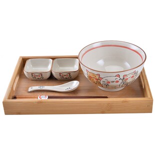日式一人食早餐具釉下彩手绘陶瓷创意家用可爱面碗筷单人一套精致