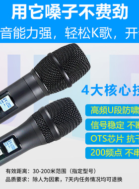 专业家庭KTV包厢家用无线话筒一拖二户外麦克风手持k歌领夹头戴