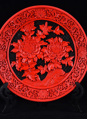 包邮扬州漆器厂脱胎剔红雕漆中国风特色复古看盘摆件送老外的礼品