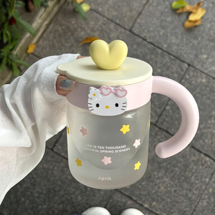 高颜值办公室家用杯高硼硅玻璃水杯带盖把手耐高温大容量杯女