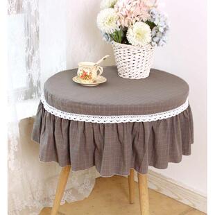 深灰简约小格子现代轻奢蕾丝小圆桌布圆形家用圆茶几圆台布圆盖布