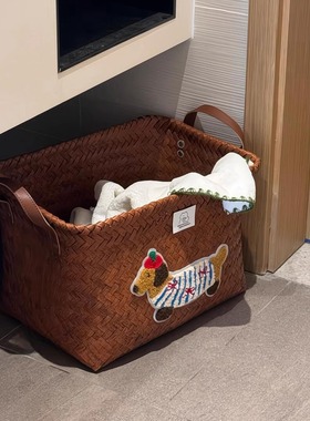 腊肠狗收纳筐复古手工编织收纳篮零食杂物整理家用浴室防水脏衣篓