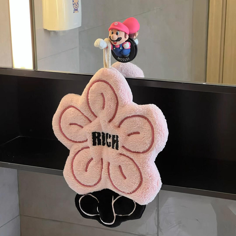 rich有钱花加厚擦手巾挂式可爱浴室厨房抹布超强吸水速干毛巾手帕