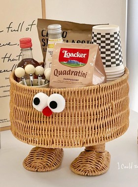 可爱零食藤编收纳筐纯手工水果盘子客厅茶几桌面大容量杂物收纳盒