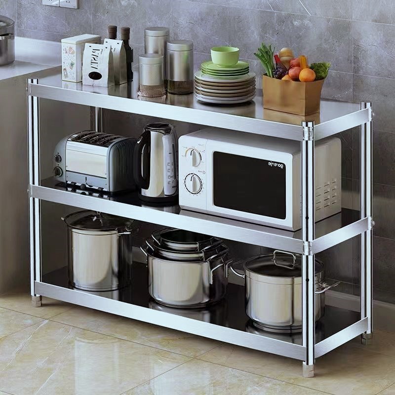 不锈钢厨房置物架家用落地多层收纳锅架微波炉架子烤箱架储物菜架