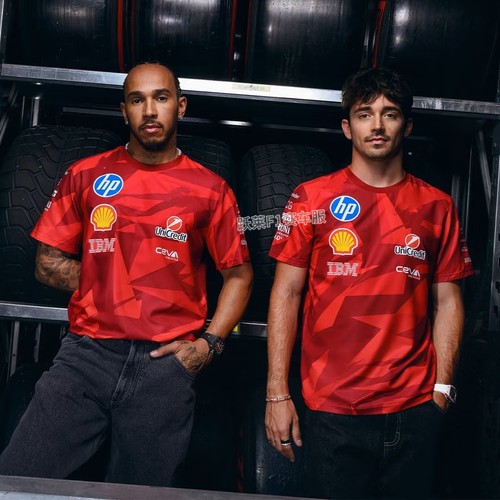2025 F1赛车服风红色几何纹赛车服短袖 速干透气定制潮流运动上衣