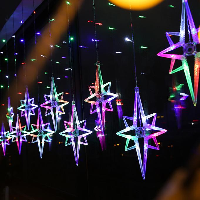 2020新款LED北极星星灯窗帘灯闪灯串灯圣诞节日装饰灯遥控冰条灯
