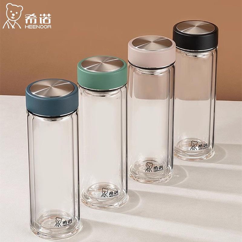 希诺水杯双层玻璃杯车载礼盒耐高温高硼硅简约清新水杯刻字XN6616