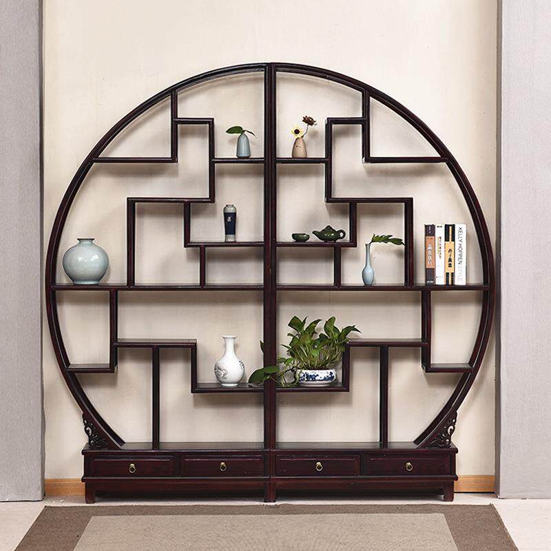 仿古实木双半圆博古架 中式榆木多宝阁 古典家具置物架展示架