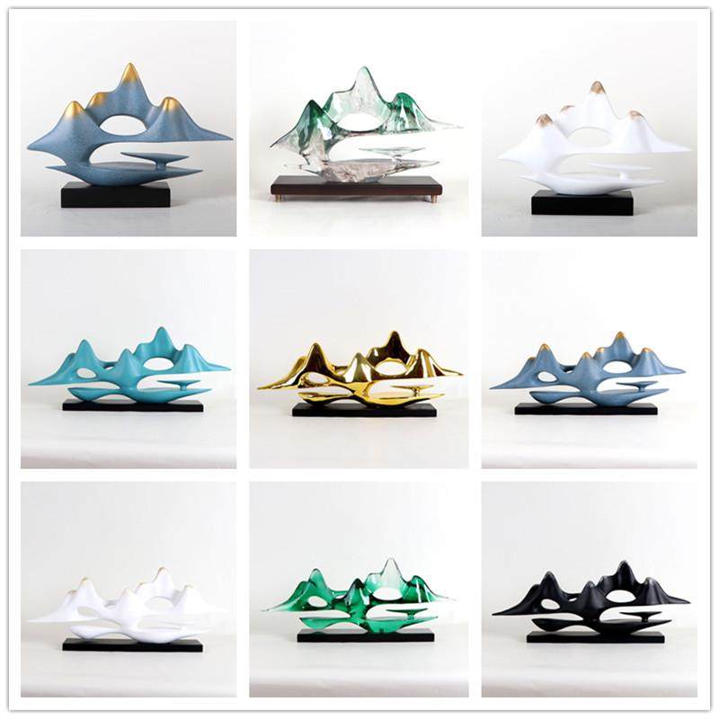 新中式办公室云山雕塑样板间茶室家居软装饰品客厅电视柜玄关摆件