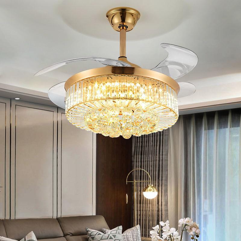 欧式水晶隐形吊扇吊灯现代简约家用客厅餐厅卧室48寸变频电风扇灯