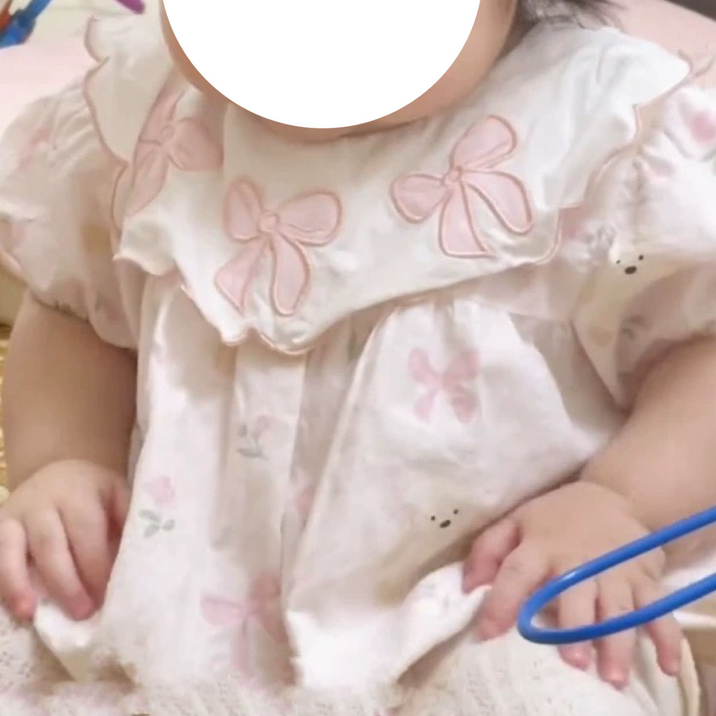 软萌蝴蝶结短袖包屁衣夏季新款女宝宝花边娃娃领2025哈衣