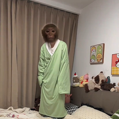 国风套装趣味整蛊绿色睡袍长衫搞怪猴哥同款cos服装孙悟空睡衣