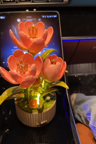 精美摆件送女友新款动态郁金香积木花自动开花手工diy桌面摆件