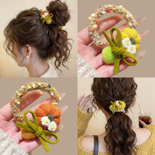 毛球南瓜蝴蝶结小肠发圈女高级感2026正流行头绳高弹力发绳头饰