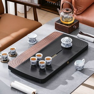茶台 简约茶盘办公室排水电胶木家用现代长方形茶海电陶炉套装