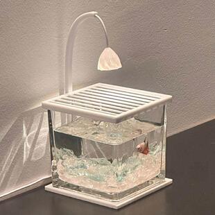 鱼缸小型客厅造景懒人玻璃摆件创意斗鱼专用桌面观赏小夜灯养鱼缸