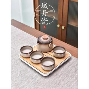 粗陶陶瓷旅行茶具套装 简易一壶四杯 家用2024新款 户外便携式