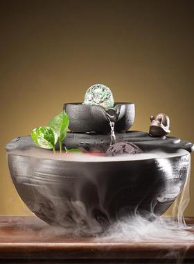 招财流水摆件循环水风水轮轻奢办公室桌面客厅雾化加湿器开业礼品