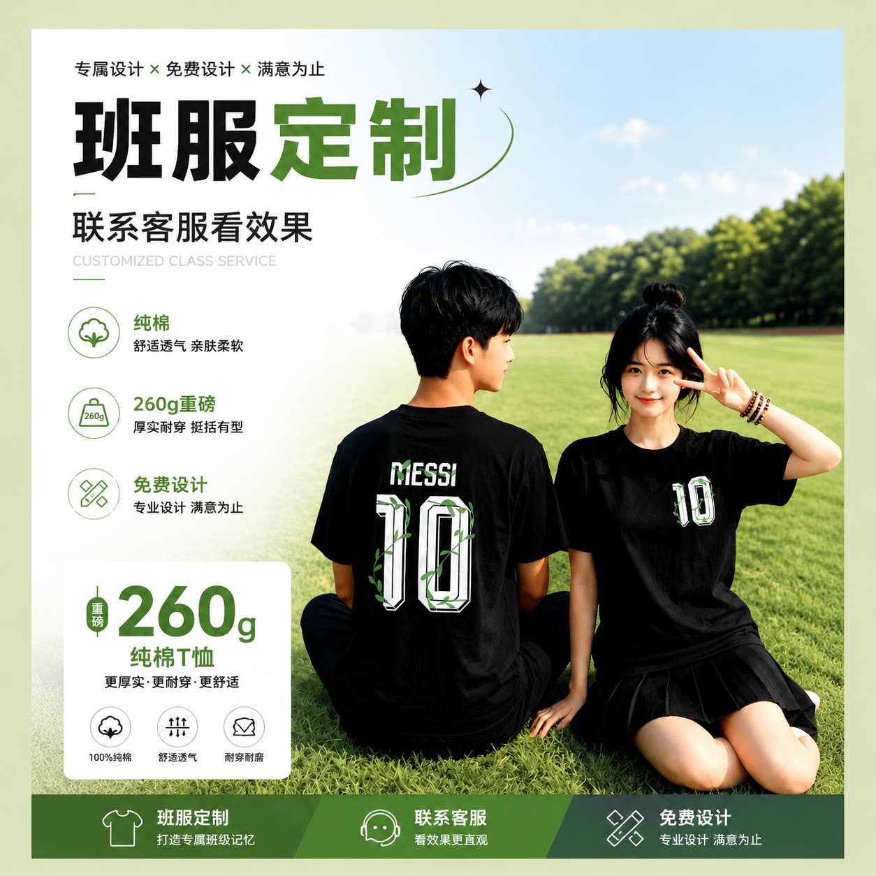 纯棉短袖T恤数字印花班服定制