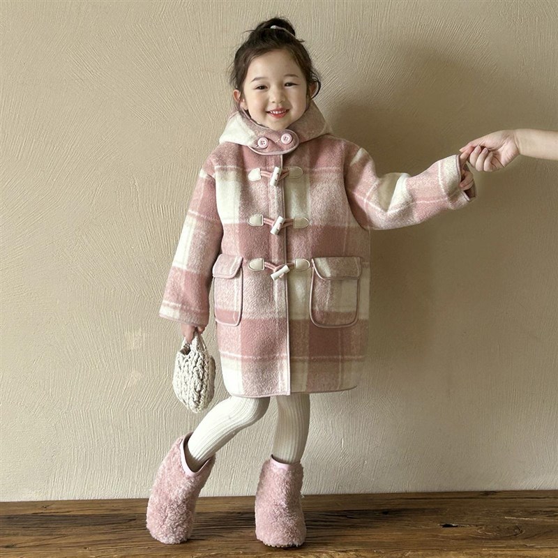 女童毛呢外套2024新款冬装儿童长款加绒加厚风衣女孩冬季网红大衣