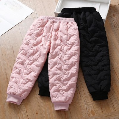 儿童防风棉裤女童加绒加厚裤子冬季外穿大童装夹棉珊瑚绒滑雪棉裤