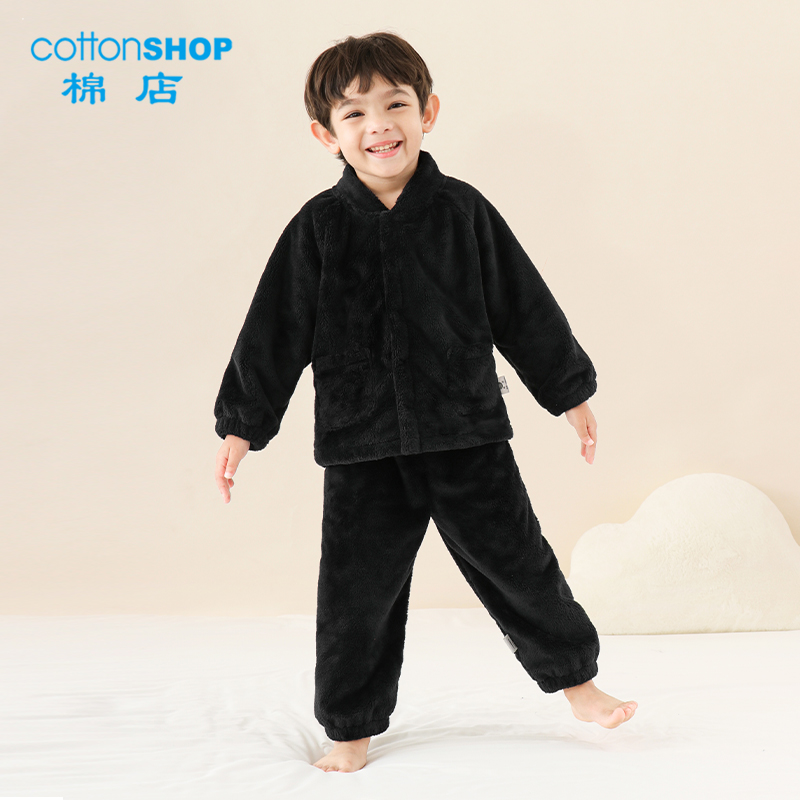 棉店男女童珊瑚绒套装秋冬宝宝保暖家居服儿童加厚法兰绒睡衣冬季