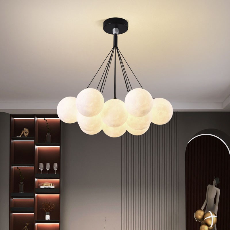 卧室吊灯月球灯北欧轻奢创意网红3D泡泡灯客厅饭厅儿童房星球灯具