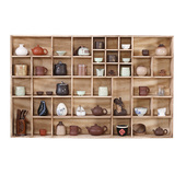 博古架实木中式 多宝阁挂墙茶壶架茶杯架茶具置物展示架茶架 壁挂式