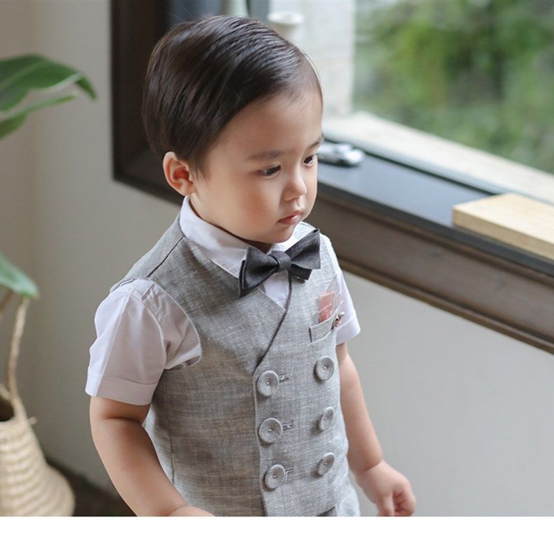 儿童西服套装男童周岁生日礼服男宝宝三件套花童小西装婴儿套装