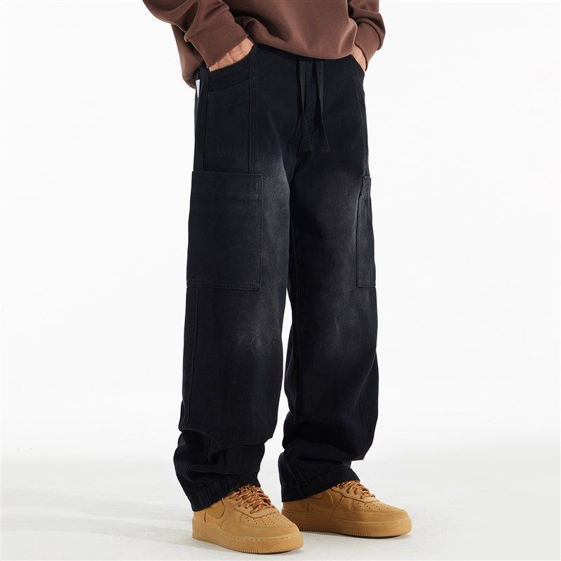 370g重磅纯棉黑色直筒牛仔裤男宽松加肥加大休闲百搭胖子黑色长裤,男装,牛仔裤,淘宝优惠券,粉丝福利购,淘宝优惠卷