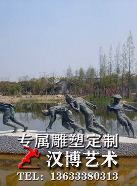 玻璃钢仿铜纤夫雕塑铸铜古代拉船人物雕塑铜雕拉纤拉船雕像定制做